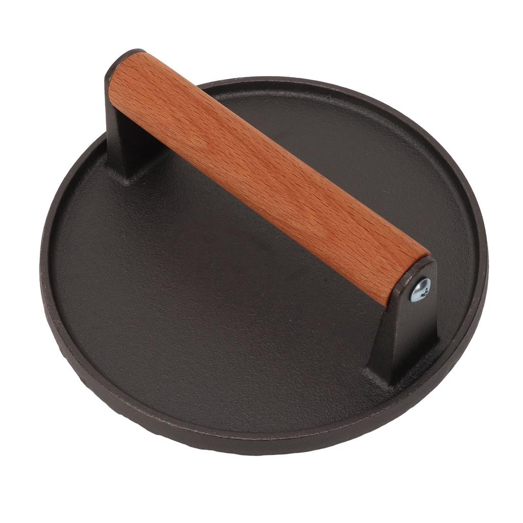 Prasa do burgerów Okrągła żelazna prasa do grilla z drewnianą rączką do bekonu steka mięsa kanapki