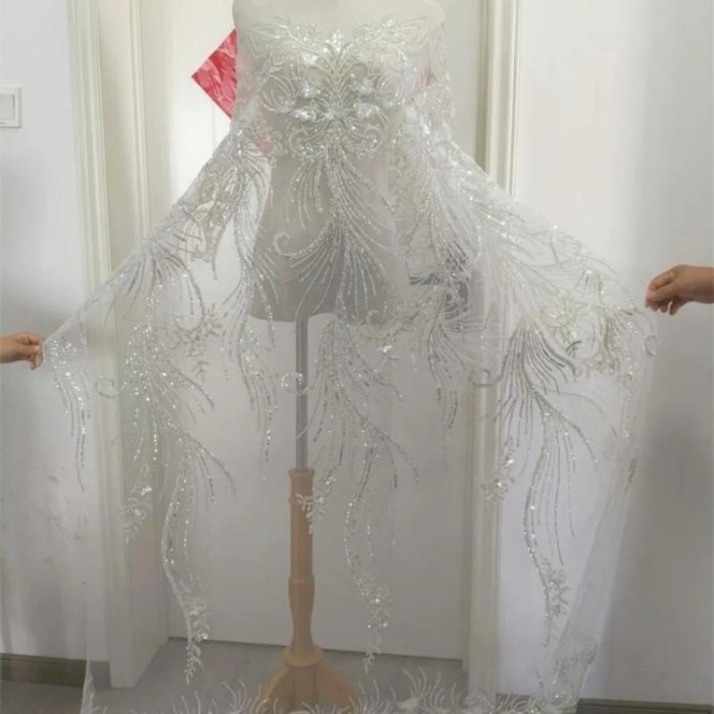

Luxurious Beaded Embroidery Applique for DIY Long Dress Beautiful White Sequins Floral Pattern Appliques белый