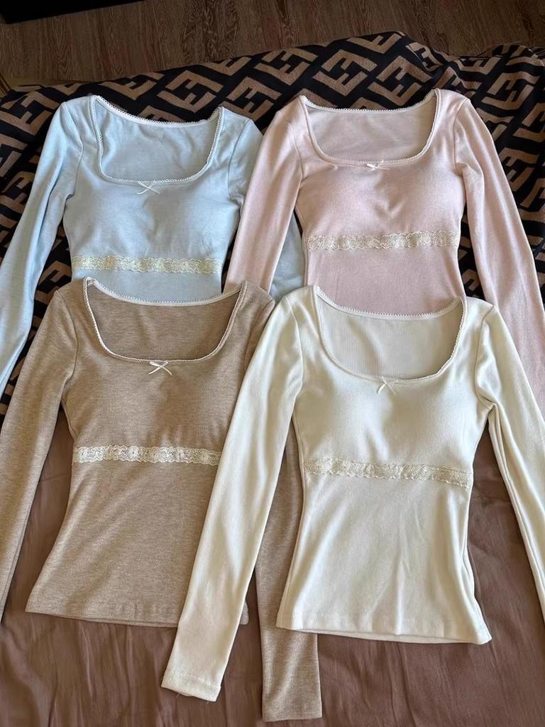 2025 Korean Style V-Neck Solid Color Slim Fit Women's Warm Long Sleeve Base Layer Top