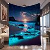 1pc Glowing Blue Night Coast Ocean Print Flannel Blanket, All-season Usable and Ultra Soft, Suitable for Blankets, Kid Bed Covers, Living Room, Travel