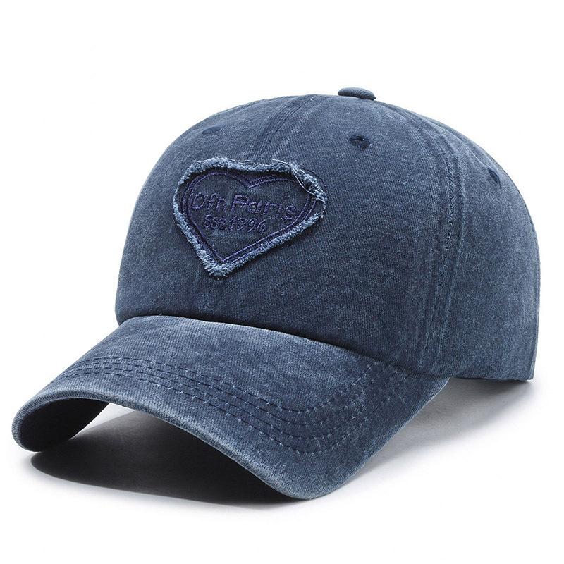 Peaked Cap Men's Sun Hat Retro Spring and Summer Versatile Washed Embroidery Baseball Cap Women's Pink Soft Top Trendy Love New