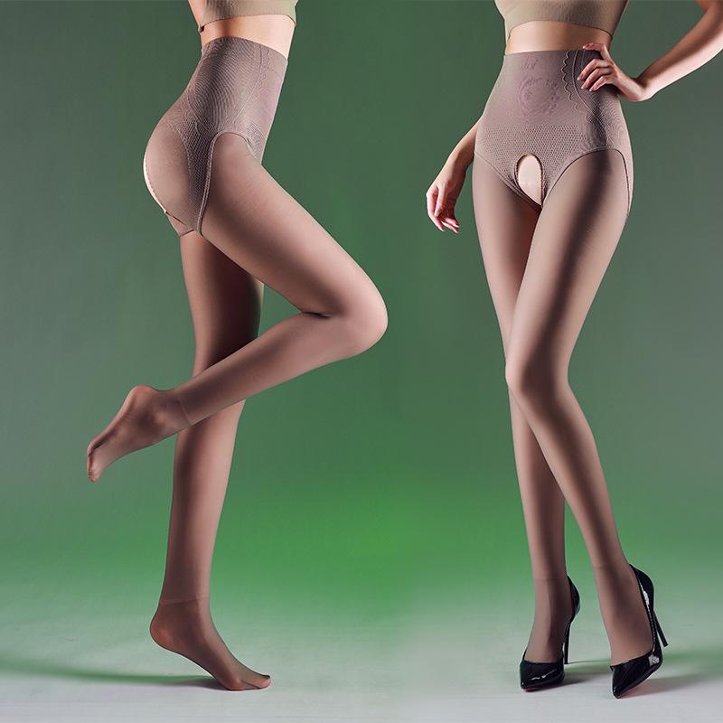 Huaxianzi High Waist Tummy Control Open Crotch Fleece-Lined Leggings for Women - Nude Look, Warm for Autumn/Winter.