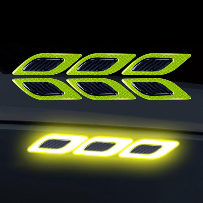 6Pcs Car Reflective Stickers 3D Car Styling Carbon Fiber Reflective Strips Night Safety Warning Reflector Tape Auto Accesorios
