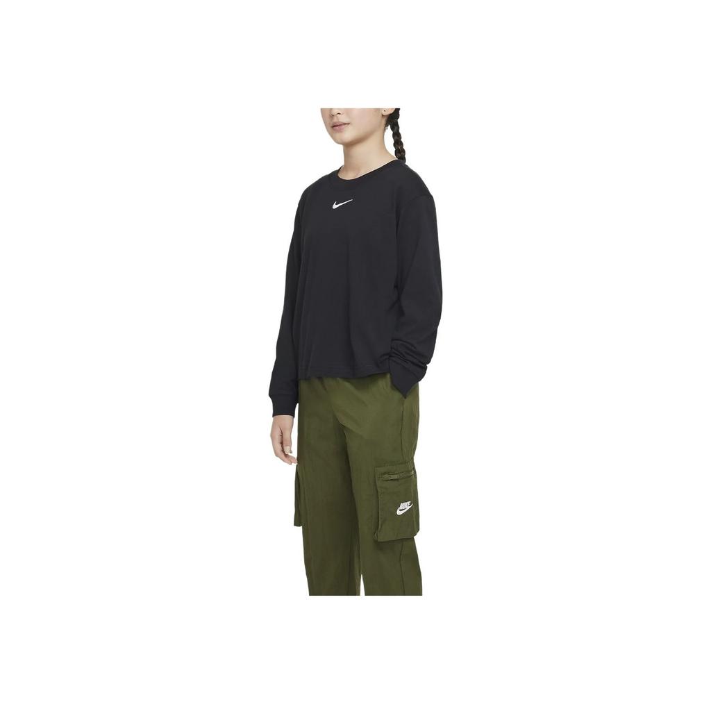 Nike Sportswear Essential Logo Print Long Sleeve T-Shirt Kids Tops Black DV0575-010