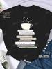 Coffee Books Brown Books American Retro Cotton T Shirt Woman Round Neck Half Sleeve T-shirts Printed Tops Woman Oversized Tees