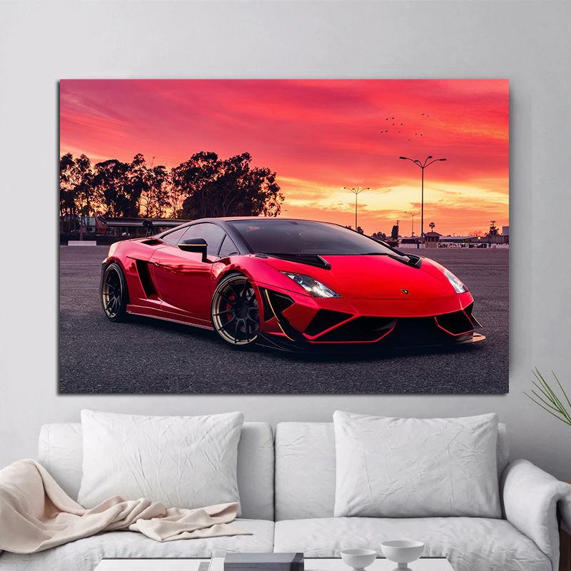 Nástěnná malba Supercars Gallardo Red Sunset Závodní auta Plakáty a grafiky Obrazy do obývacího pokoje Bez rámu