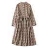 2026 Spring Retro Floral Midi Dress with Ruffle Collar and Tie Waist