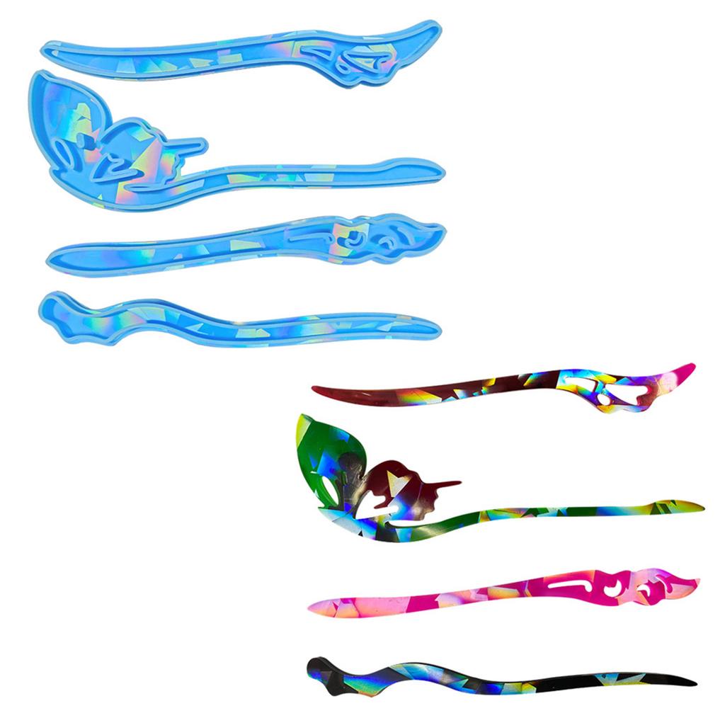 Holographical Hairpin Mold Vintage Hair Stick Silicone Mould Jewelry Making Hair Clip Resin Molds Crystal Epoxy Casting