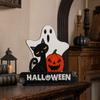 Wooden Halloween Tabletop Decorations Pumpkin Design Ornament for Desk Shelf