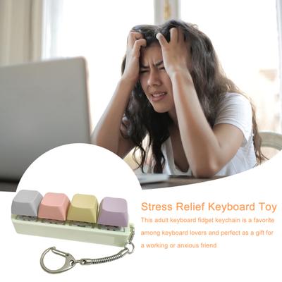 Mechanical Keyboard Fidget Keychain Stress Anxiety Relief Portable Travel Quiet Kids Adults 4 Keys Keyboard Clicking Sensory Keycap Toy
