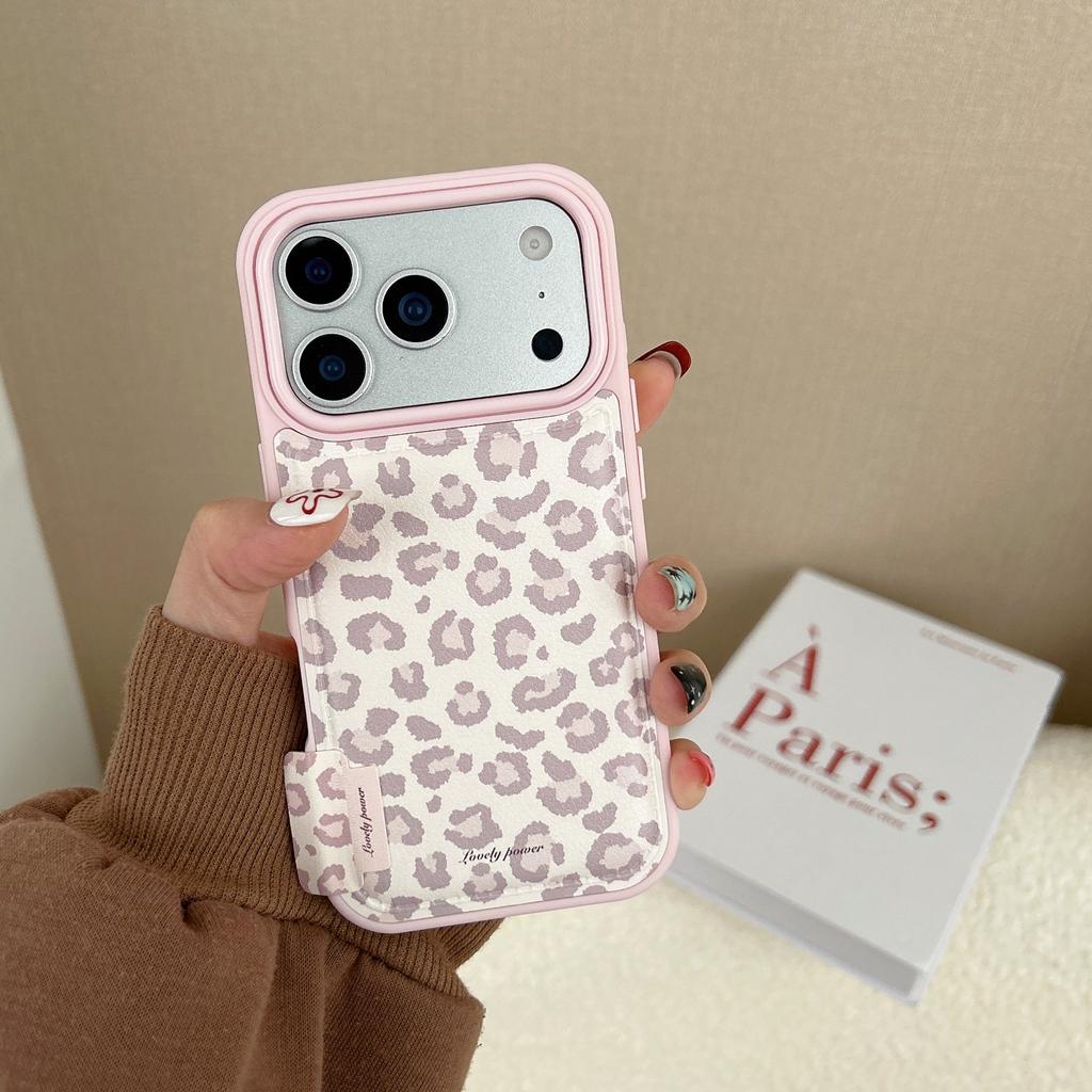 Fashion Sweet Pink Leopard Print Leather Shockproof Protective Phone Cover Case for iPhone 17 16 15 14 Pro Max