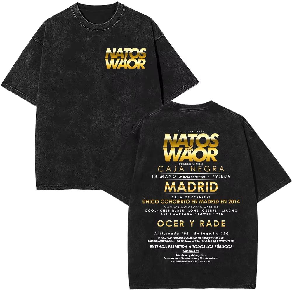 Natos & Waor Vintage Washed Graphic T‑Shirt Unisex Cotton Crew Neck Short Sleeve Double Sided Print Tees for Hip Hop Rap Fans Men Women