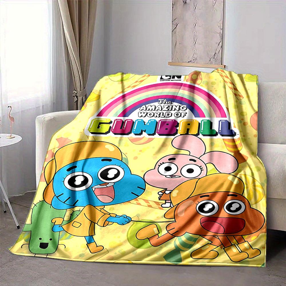 1pc Cartoon Network Gumball Cozy Print Blanket Lightweight Warm Flannel Throw Blanket For Sofa, Bed, Living Room