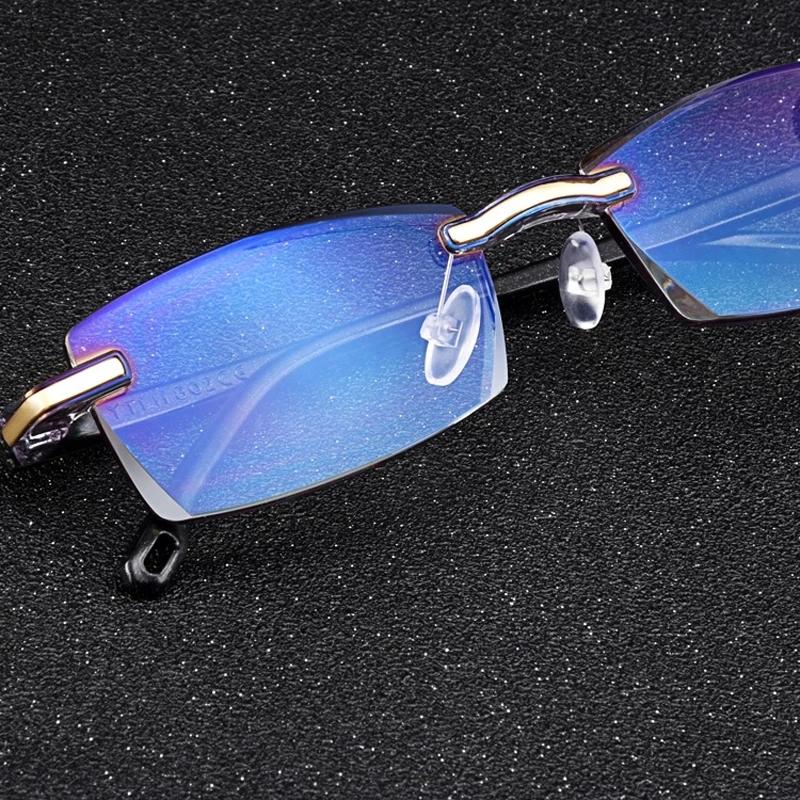 Fashionable High-Definition Anti-Blue Light Presbyopia Glasses Square Rimless Bevel-Edge Reading Glasses for Men and Women