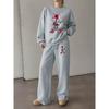 Women's Crewneck Sweatshirt & Drawstring Straight-Leg Pants 2-Piece Set, French Eiffel Tower Rose Print Lounge Set, Relaxed & Comfortable Casual Wear
