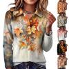 Women's Long Casual Knit Leaf Print Button-Front Collar Top