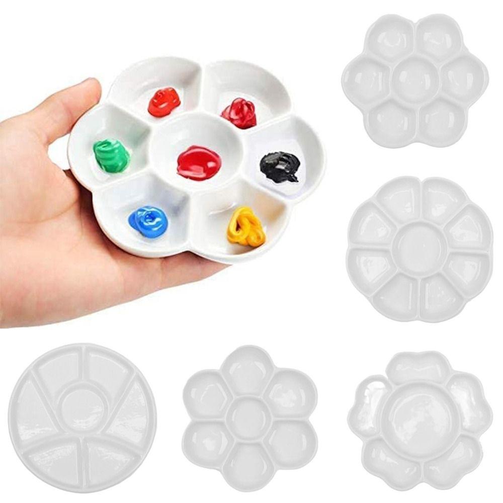 White Ceramic Paint Palette Portable Porcelain Palette Plum Blossom Paint Plate  Watercolor Dish