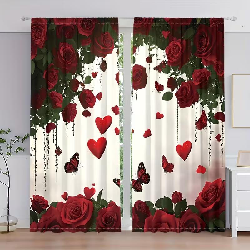 Modern Heart Rose Curtains Minimalist Style Suitable Bedrooms Living Rooms Decorative Curtain With Rod Pocket Polyester Perfect For Area