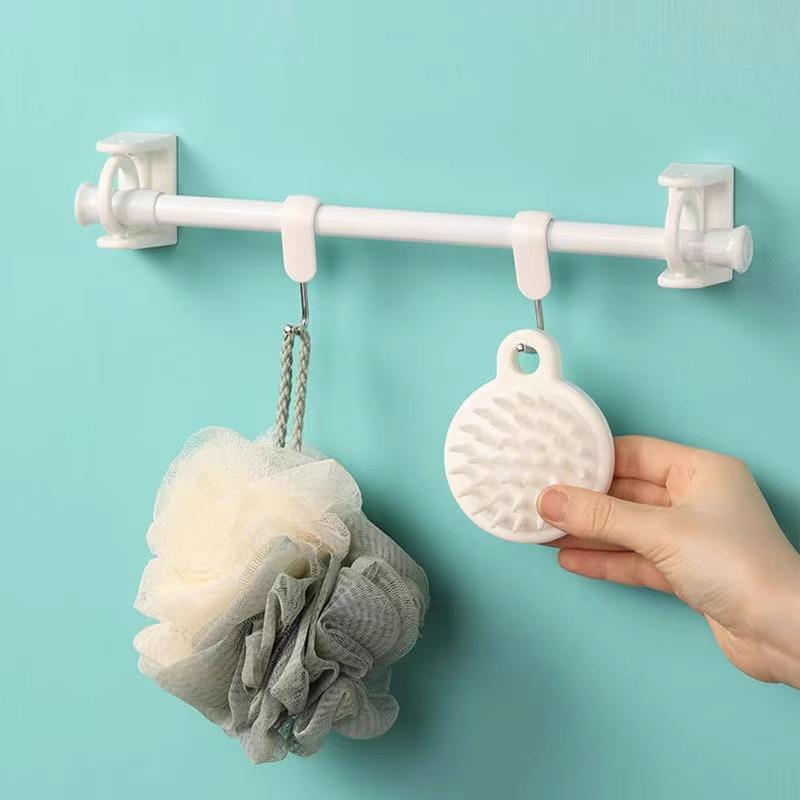 Punch-Free Curtain Rod Hooks 360 Degree Rotation Self-Adhesive Wall Bracket Clamp Shower Curtain Hanging Rod Ring Kitchen Hook