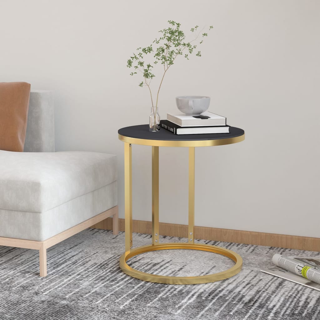 Vidaxl Side Table, Gold Frame And Black Tempered Glass, 45 Cm