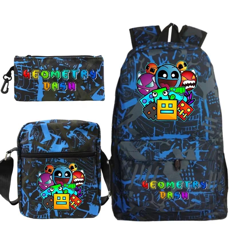 Funny Cartoon Geometry Dash Backpack 3pcs Set Students School Bags School Girls Boys Sports Bookbag Edition Trendy Backpack