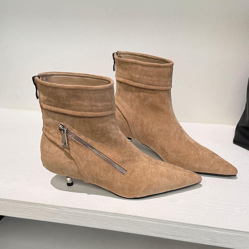 Fashion Fashion Zippers Ladies Ankle Boots Shoes Female Pointed Toe Flock Women Modern Short Boots With Low Heel Shoes Pumps Lady