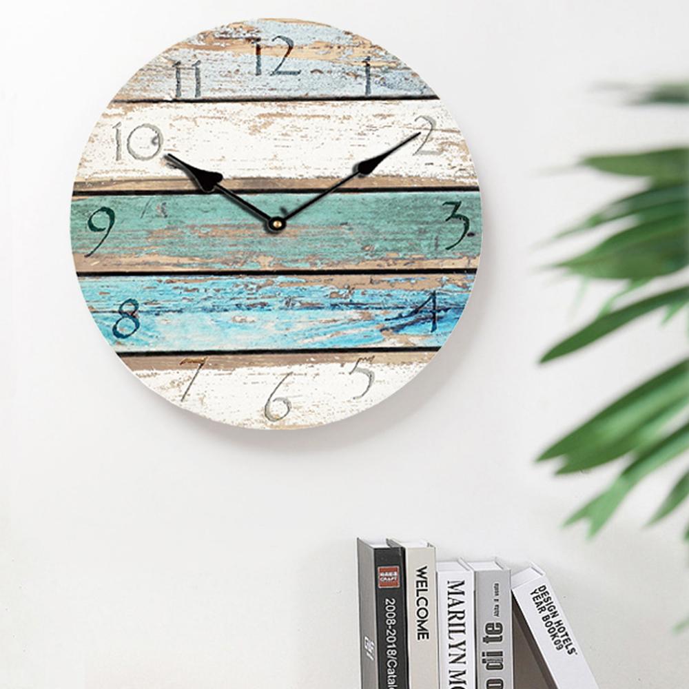 Vintage Wall Clock Shabby Chic Wood Clock Roman Numeral Round Quartz Silent Hanging Wall Clocks Living Room Home Decor