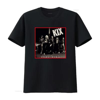 Kix Band Cool Kids Black Cotton T Shirt for Fans Rock Style Print Vintage Designer Clothes Streetwear Stretched