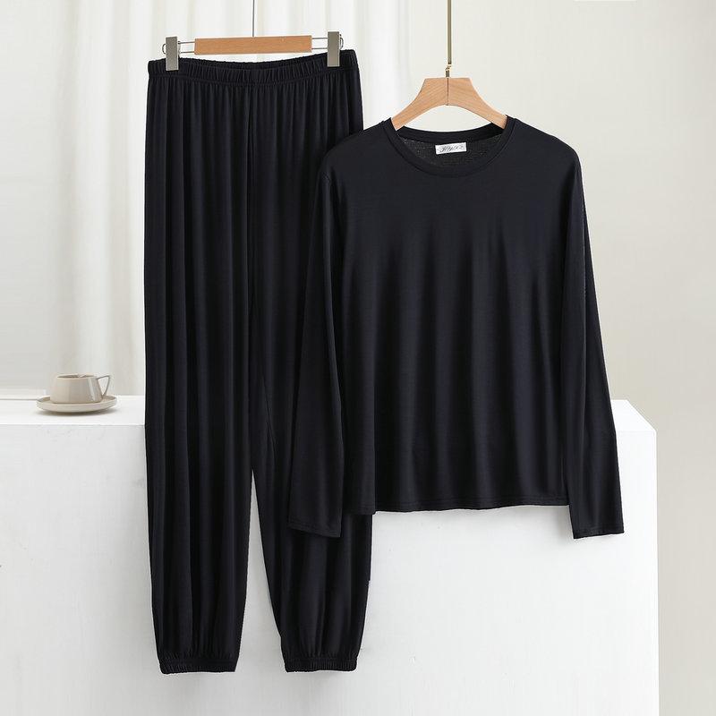 Cotton Loose Men's Long Sleeved Wide Leg Pants Casual Home Clothing Set for Spring and Summer Thin Pajamas Two-piece Set