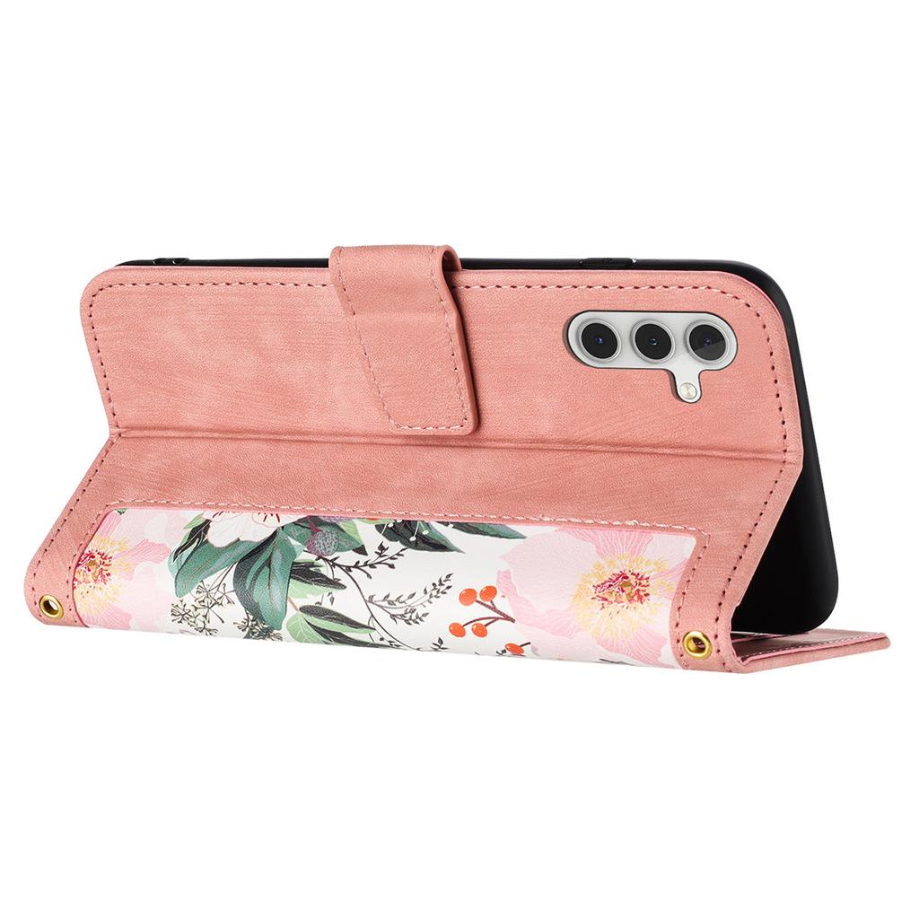 For Samsung Galaxy S24 Case PU Leather Flower Pattern Folio Phone Cover