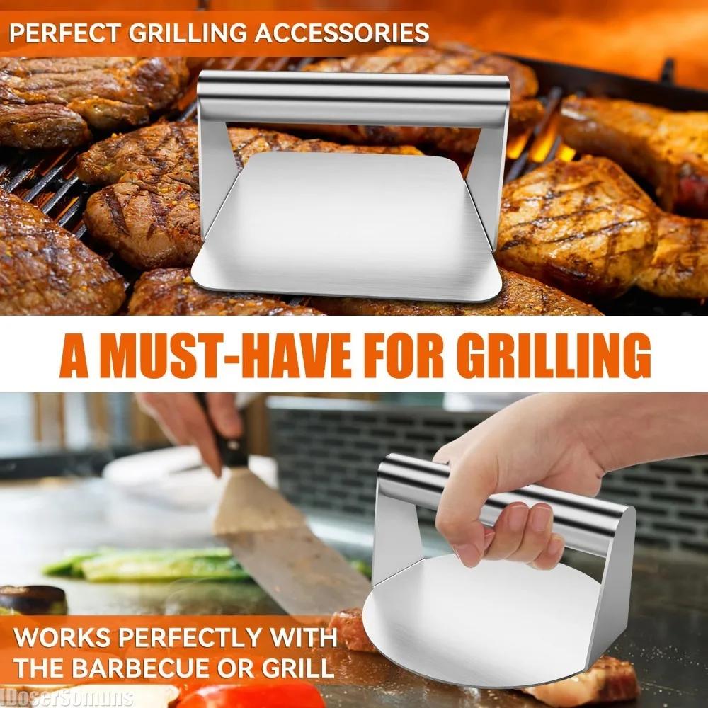 430 Rostfritt Stål Hamburgerköttpress Fyrkantig Burgerköttpress Köksverktyg Köttpressplatta 1 st Cirkulär