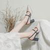 Fashion Korean style pointed toe high heels sandals women mixed color cutout summer leather pumps female chunky heel skirt sandalias