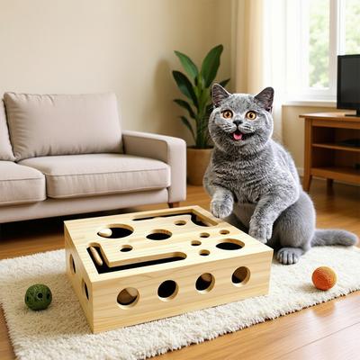 Cat Nail File Enrichment Box with 3 Balls Cats Scratching Puzzle Enrichment Box Multi Hole Cat Maze Toy for Kitten Indoor Cat