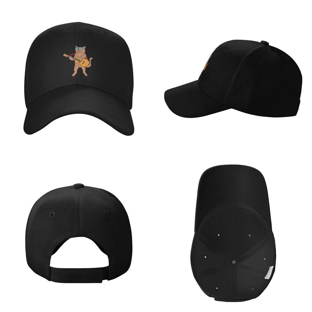 Rock Cat Playing Guitar Cartoon Guitar Cat Baseball Caps Snapback Men Women Hats Adjustable Cap Hip Hop Baseball Hat Casquette