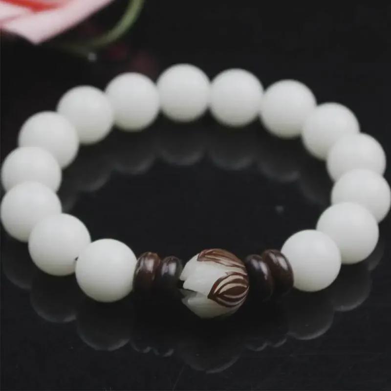Creative White Jade Bodhi Bracelet with Personalized Lotus Seed Beads, Unisex Cultural Accessory.