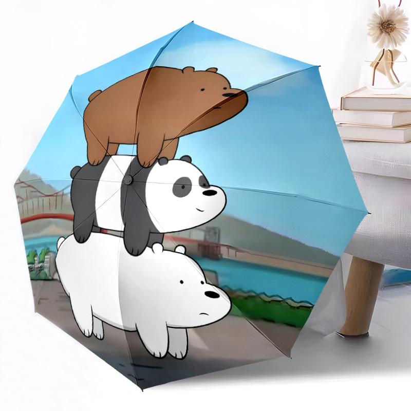 1pc Love Bears Rainbow Sky Portable Automatic Umbrella Compact Durable 8 Rib Design Plastic Iron Durable Umbrella Accessory Stylish Gift Women Y3