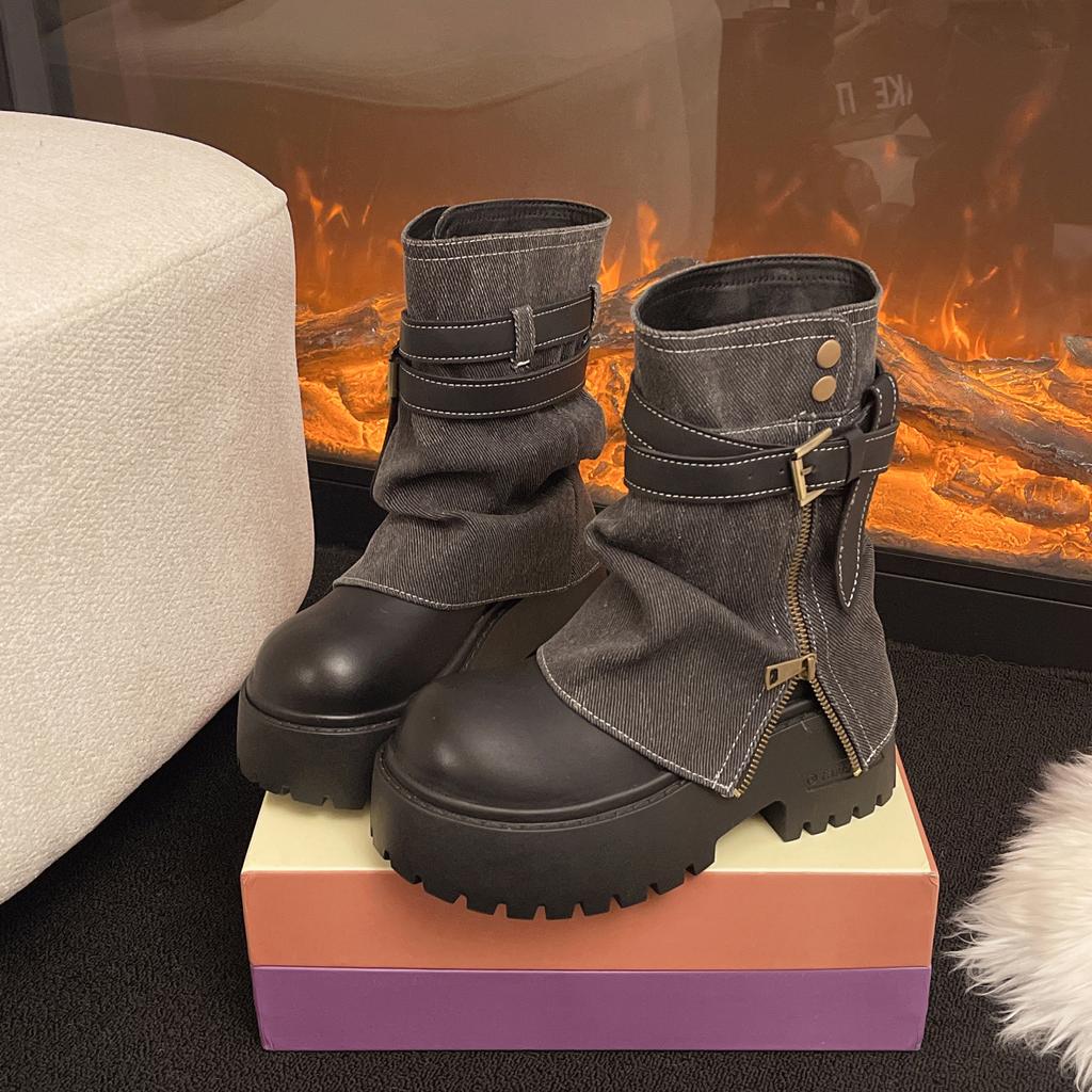 New Winter Punk Style Women Ankle Boots Fashion Belt Buckle Ladies Concise Chunky Platform Heel Short Booties  De Mujer