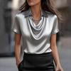Damen Oberteile Revers Schwingender Kragen Kurzarm Lässiges Hemd Glattes Satin Lockere Passform Sommer Hemd Oberteile Tägliche Kleidung