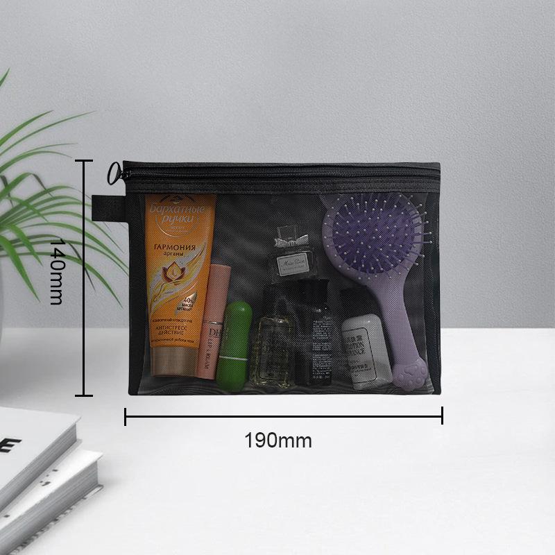 Přenosná cestovní a make-up taška z černé nylonové síťoviny