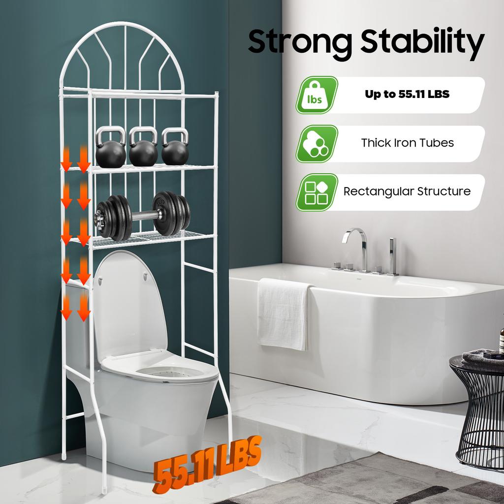 3 Tier Toilet Shelf, Over The Toilet Storage Organizer, Heavy Duty 55lbs Metal Bathroom Shelf with Large Platforms