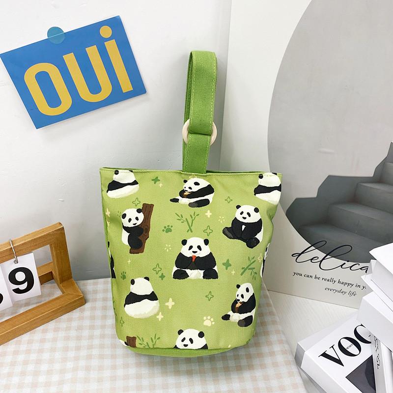 Charming Cartoon Printed Medium Canvas Handbag Unique Bucket Style Mom Bag