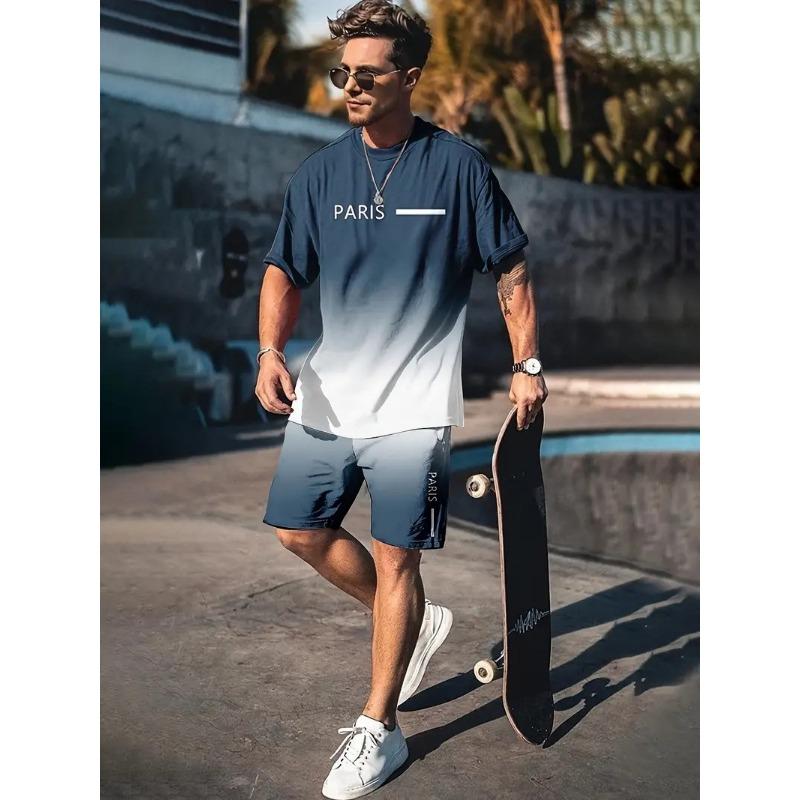 2025  New Men's Casual Fashion Suit Men's Trend Sportswear Suit Quick-drying Sportswear Short-sleeved T-shirt + Shorts Two-piece