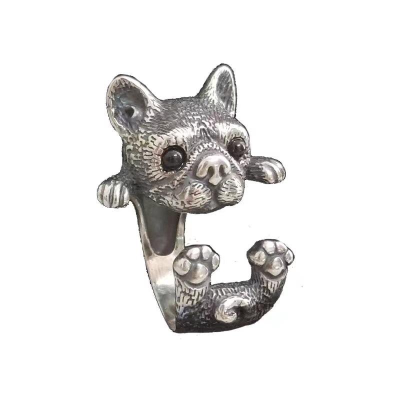 

Buyee 925 Sterling Silver Cute Dog Ring Finger for Woman Men Unique Fashion Animal Rock Punk Big Fine Jewelry Circle resizable срібний