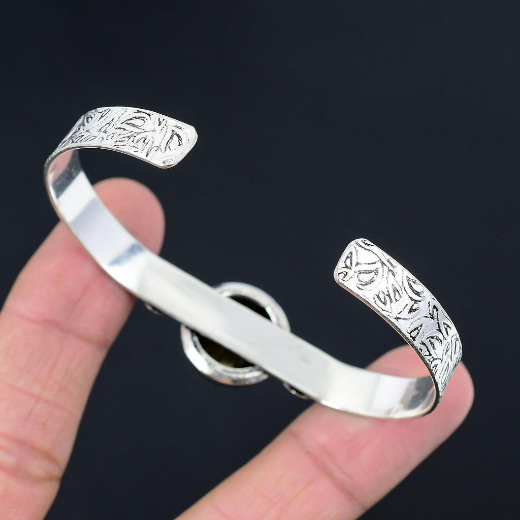 Gift For Her 925 Silver Natural Labradorite Bangle Crescent Moon Adjustable