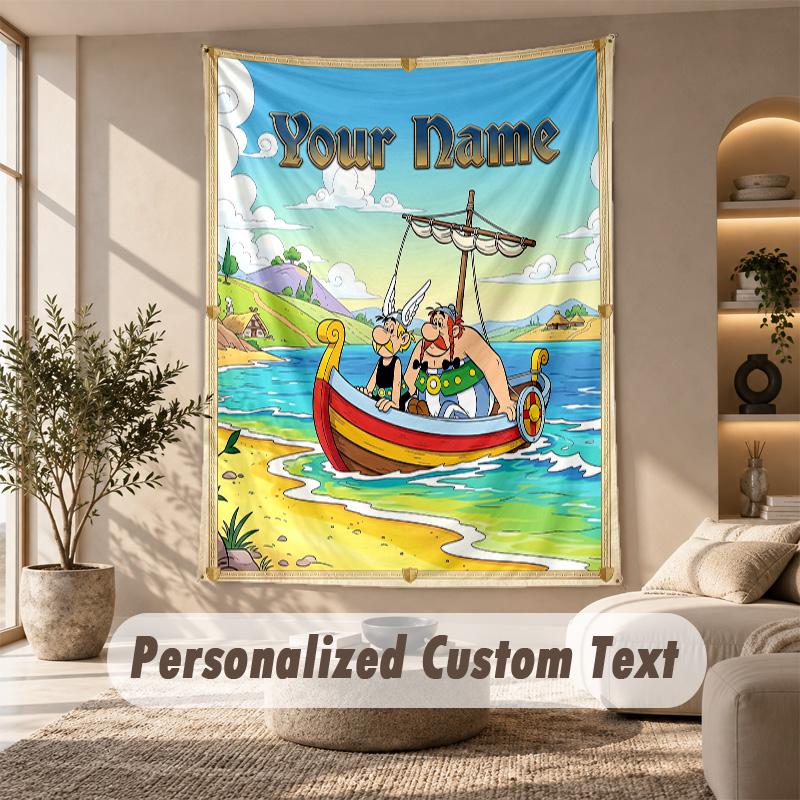 Asterix & Obelix Tapestry, Personalized Custom Text, Wall Hanging Tapestry For Living Room Home Wall Decor