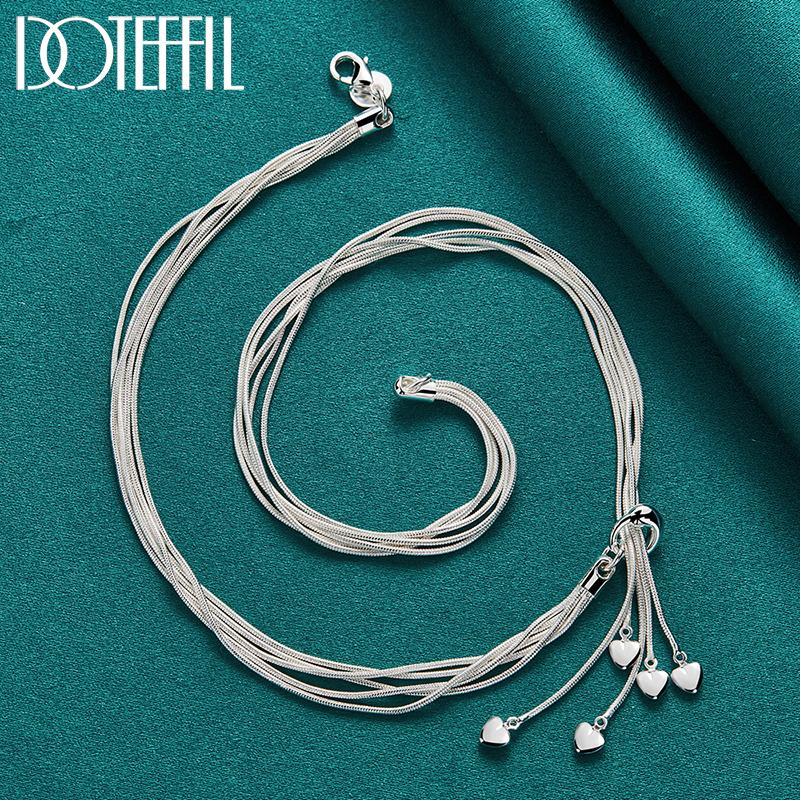 Lanț cu șarpe multiplu din argint 925. Colier cu pandantiv cu cinci inimi Bijuterii la modă pentru nuntă