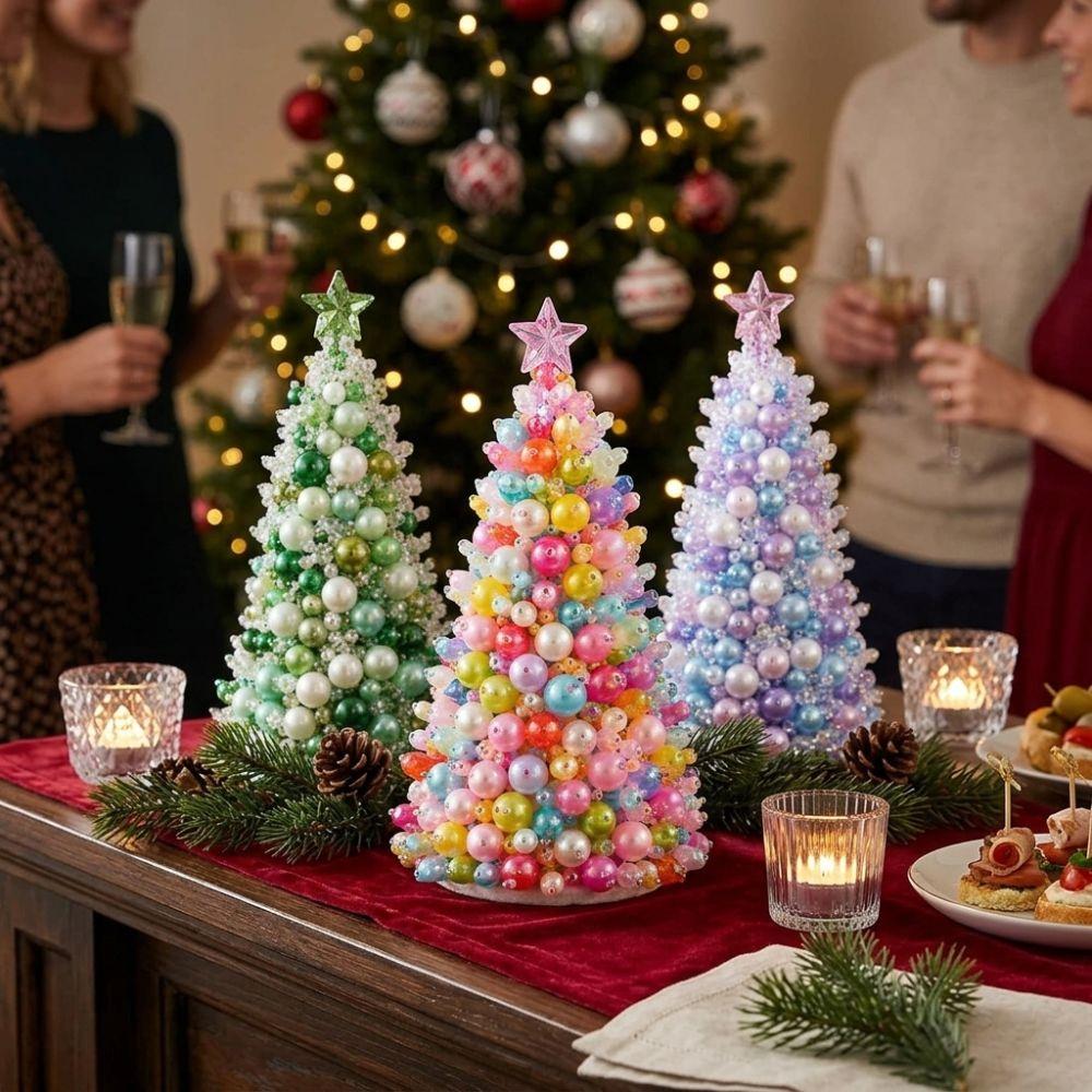 Kit Creativo Albero di Natale Colorato Set di Tessitura con Mini Perline Scintillanti Decorazione da Tavolo