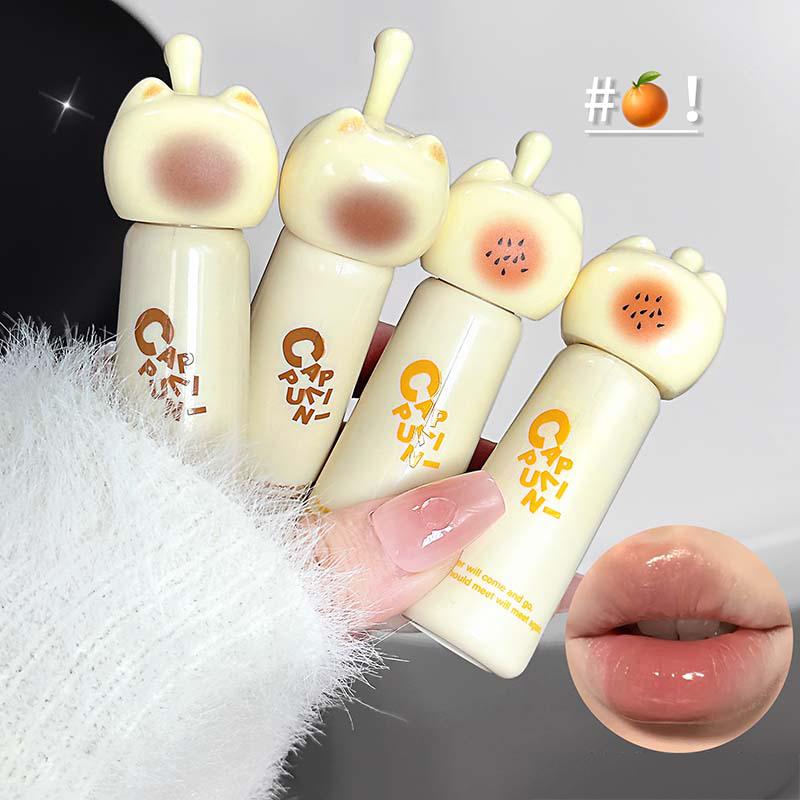 Mirror Water Lip Gloss Cute Cat Crystal Jelly Lipstick Hydrating Plumping Moisturizing Lip Tint Waterproof Non Stick Cup Makeup