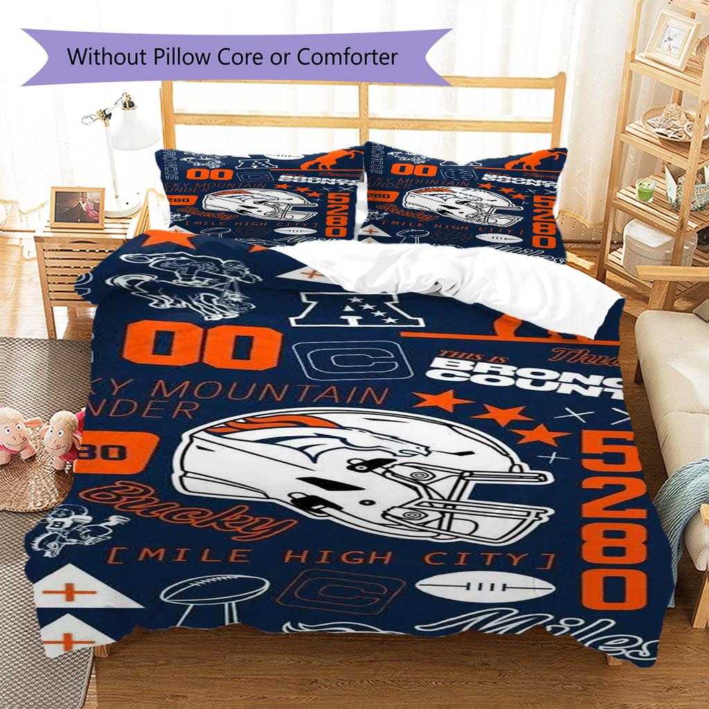 Denver Broncos Pattern Bedding Set Quilt Cover Pillowcase Home Decor Gift (1 * duvet cover + 2 * pillowcase, without core)