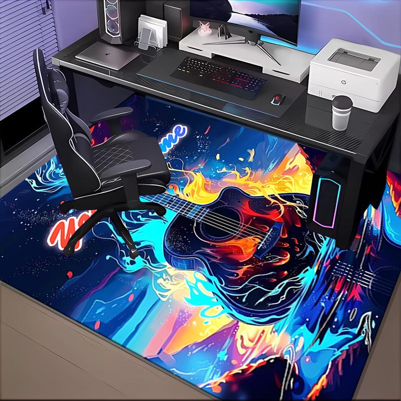 1PC Custom Name Guitar Flames Artwork Theme Floor Mat Ideal for Living Room, Game Rooms, Office, Bedroom Floor Mat Playful Design